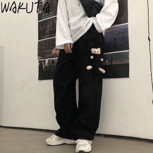 WAKUTA Cute Bear Pants New Loose